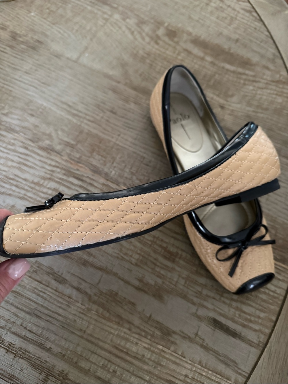 Paolo Quilted Beige Ballet Flats with Black Trim